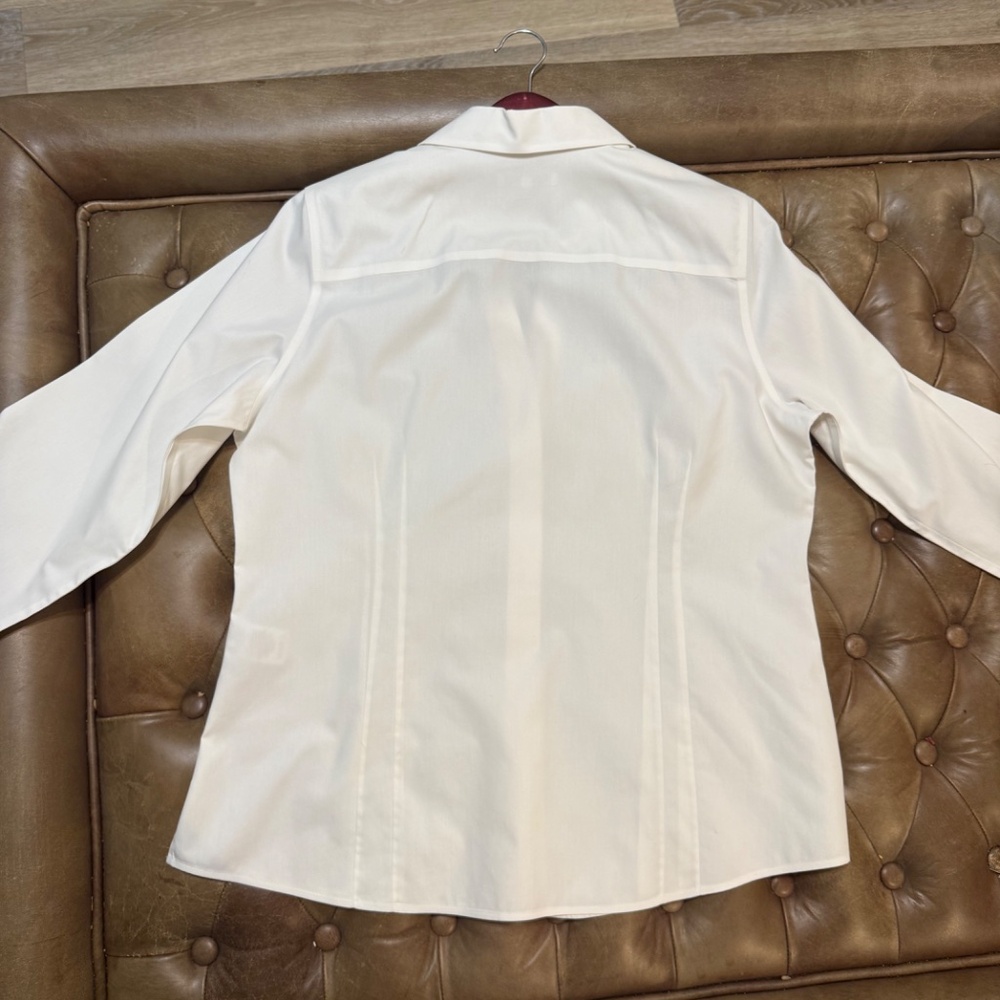 Foxcroft Women Non-Iron Fitted White Button Up Shirt Size 14 Work Blouse - Picture 4 of 6
